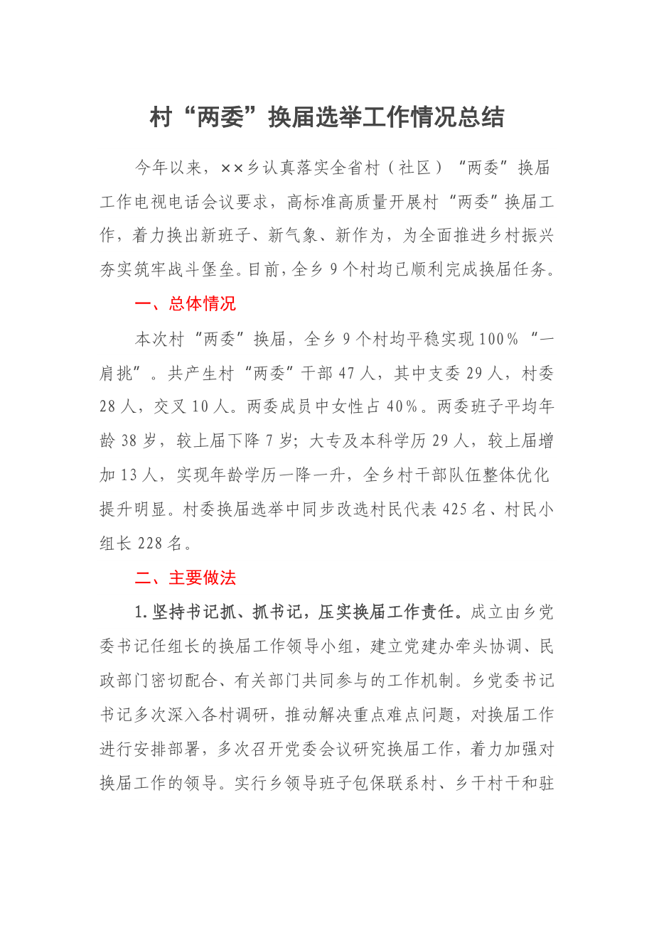 村“两委”换届选举工作情况总结_第1页