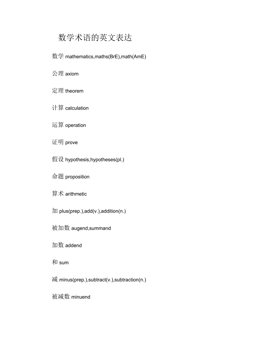 数学术语的英文表达_第1页