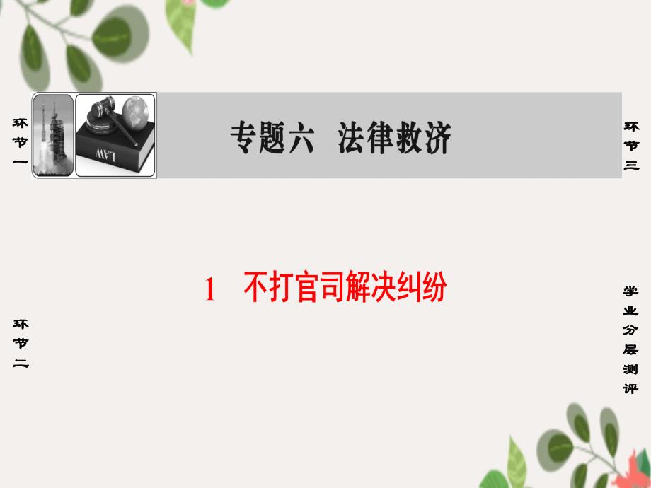 高中政治 专题6 法律救济 1 不打官司解决纠纷课件 新人教版选修5-新人教版高二选修5政治课件_第1页