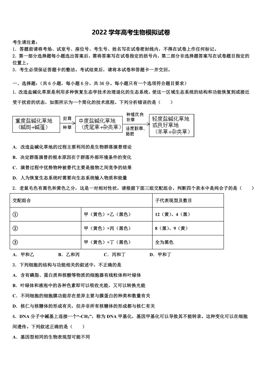 江西省稳派教育2022年高考考前提分生物仿真卷(含解析）_第1页