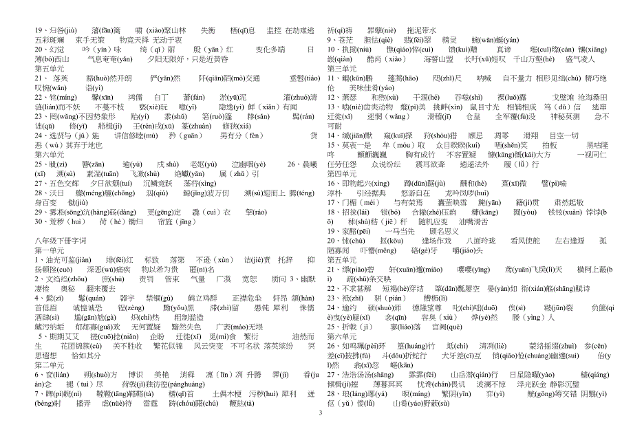 鲁教版重点初中语文全册字词集锦_第3页