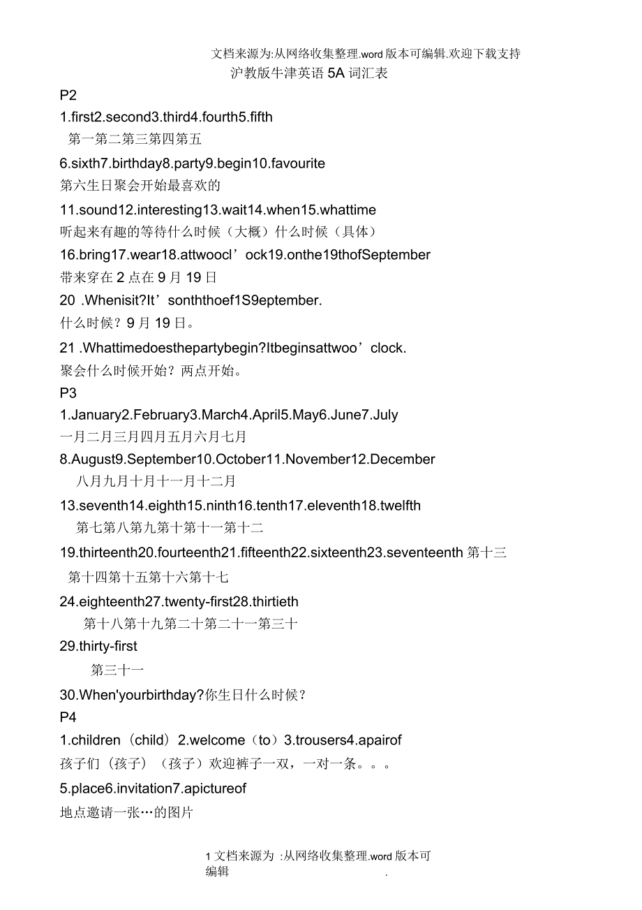 沪教版牛津英语五年级上册5A词汇表_第1页