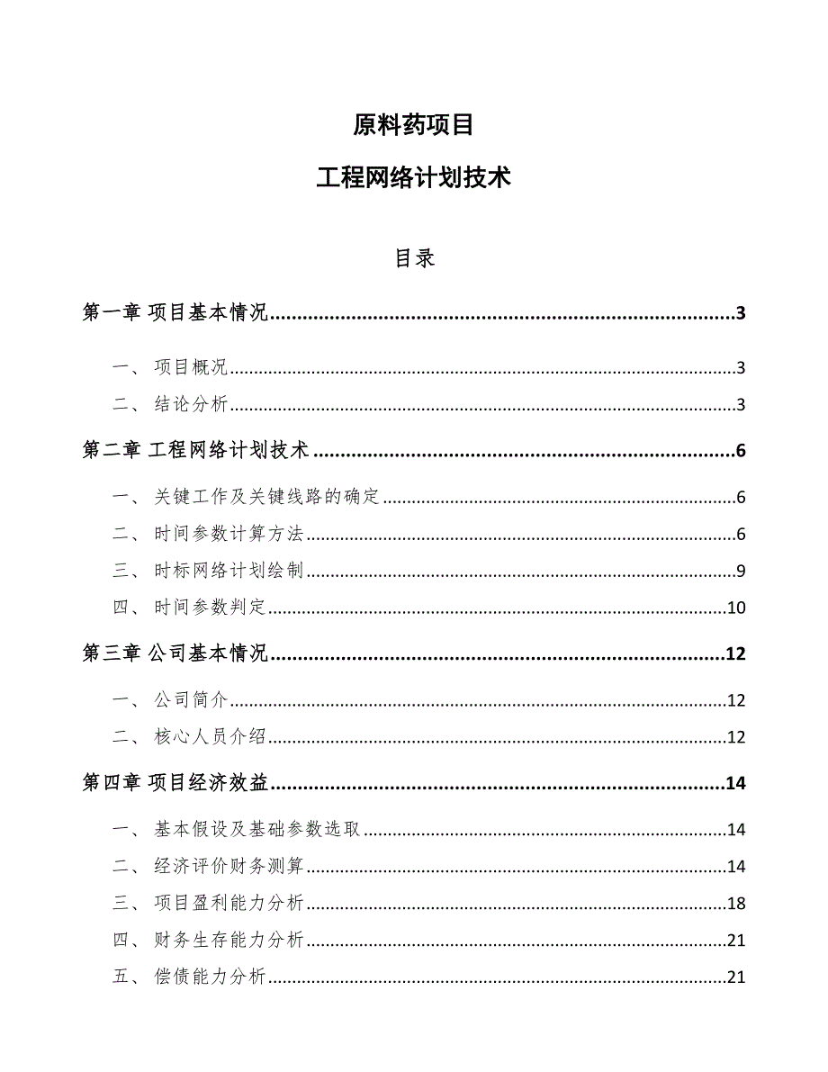 原料药项目工程网络计划技术（范文）_第1页