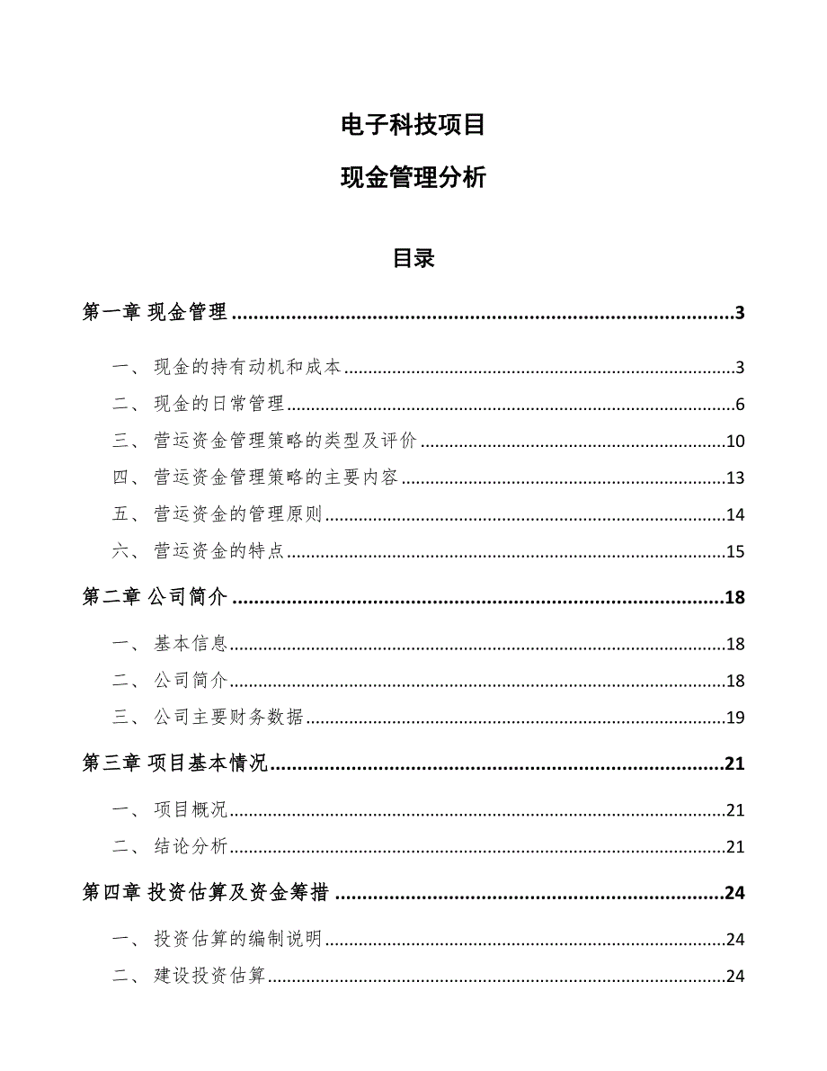 电子科技项目现金管理分析（范文）_第1页