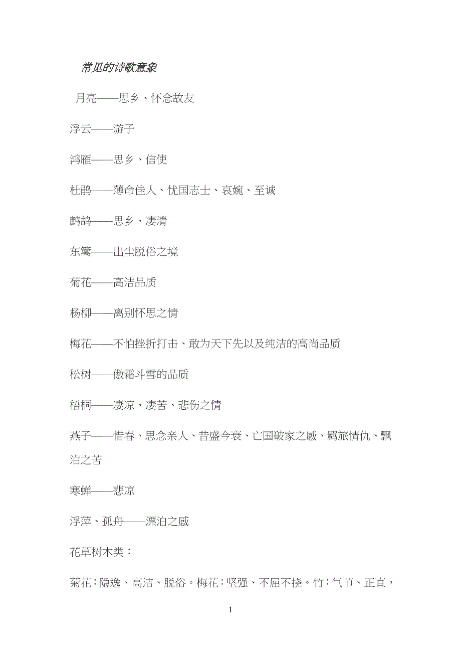 中学高中语文常见的诗歌意象_第1页