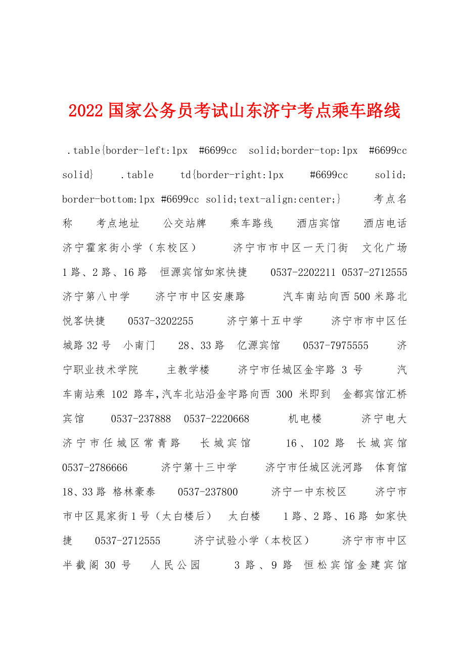 2022年国家公务员考试山东济宁考点乘车路线_第1页