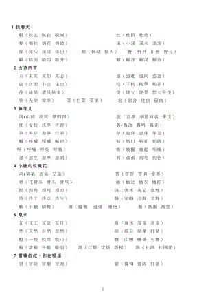 鲁教版小学二年级下册语文生字组词