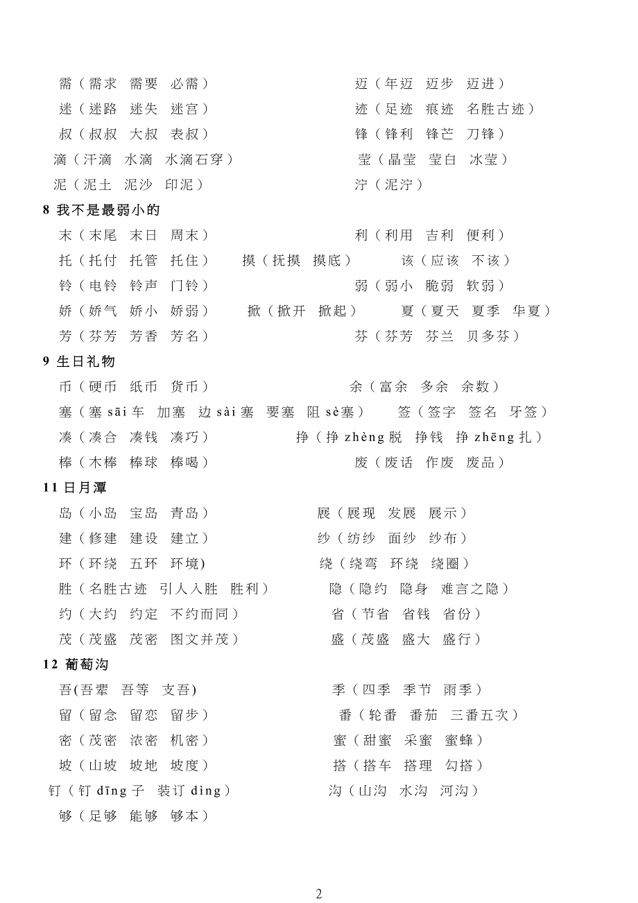 鲁教版小学二年级下册语文生字组词_第2页