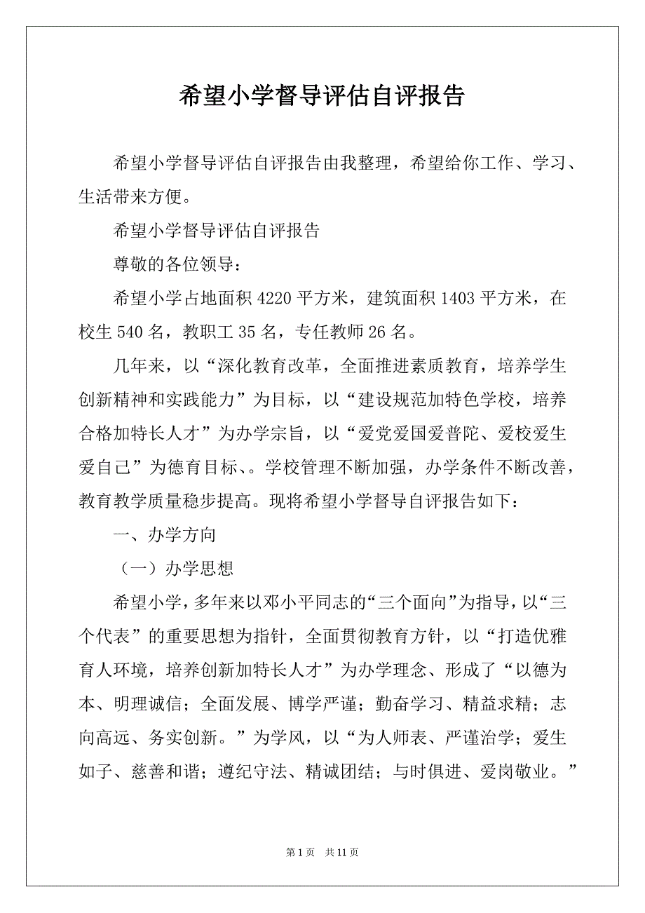 希望小学督导评估自评报告_第1页