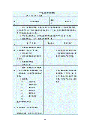 八年级初二全套体育课教案