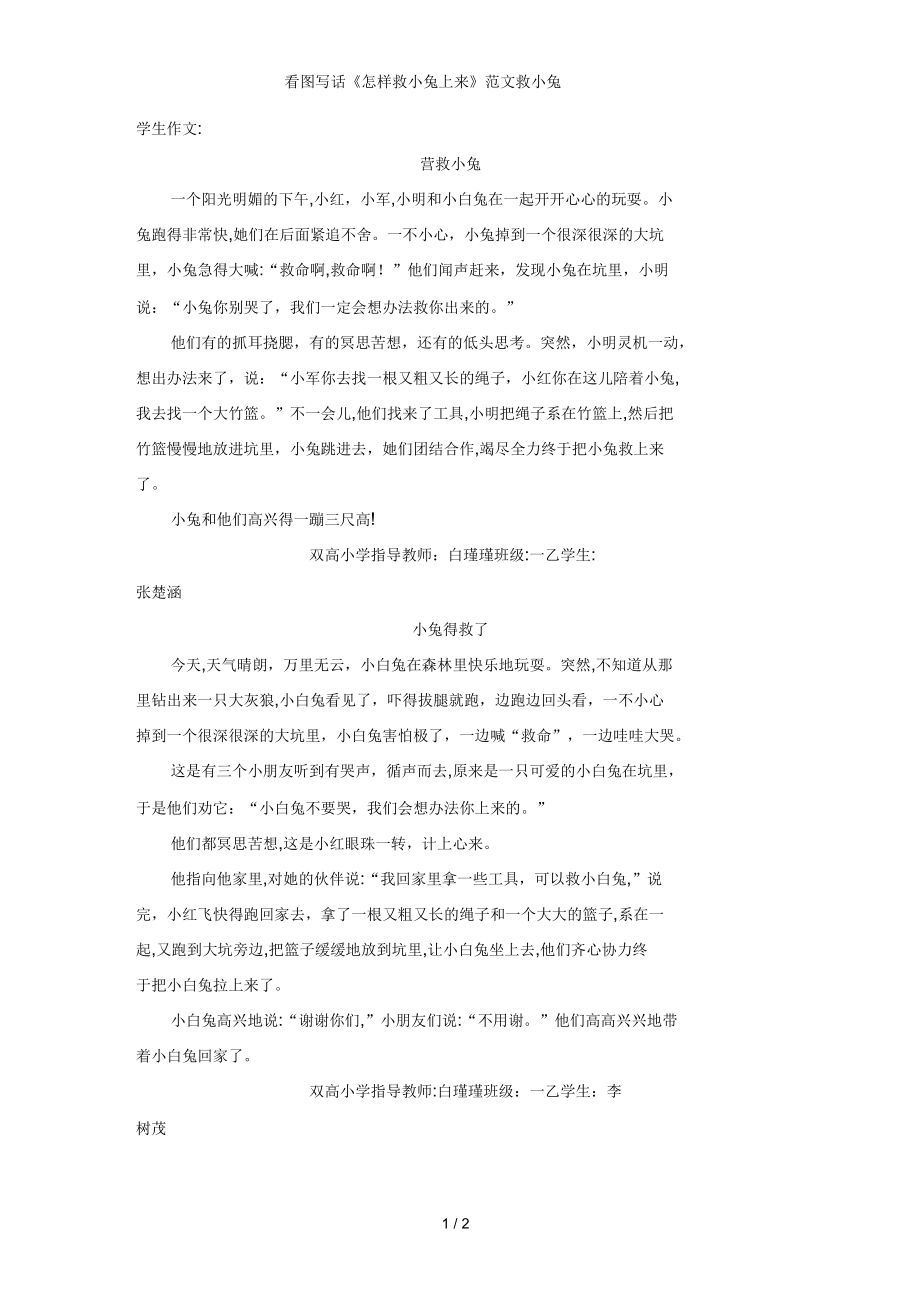 看图写话《怎样救小兔上来》范文救小兔_第1页