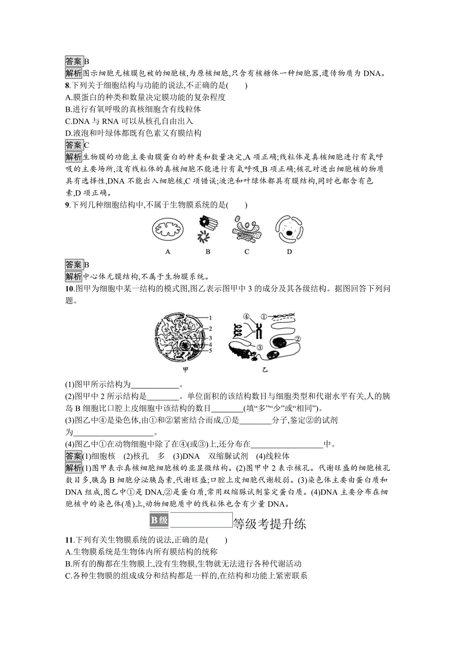 高中生物苏教版必修一课后巩固提升-章节-第3课时-细胞核和细胞的生物膜系统含答案_第3页