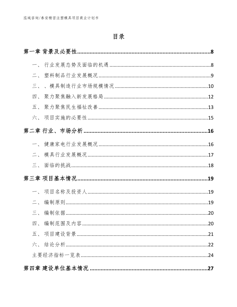 泰安精密注塑模具项目商业计划书模板参考_第1页