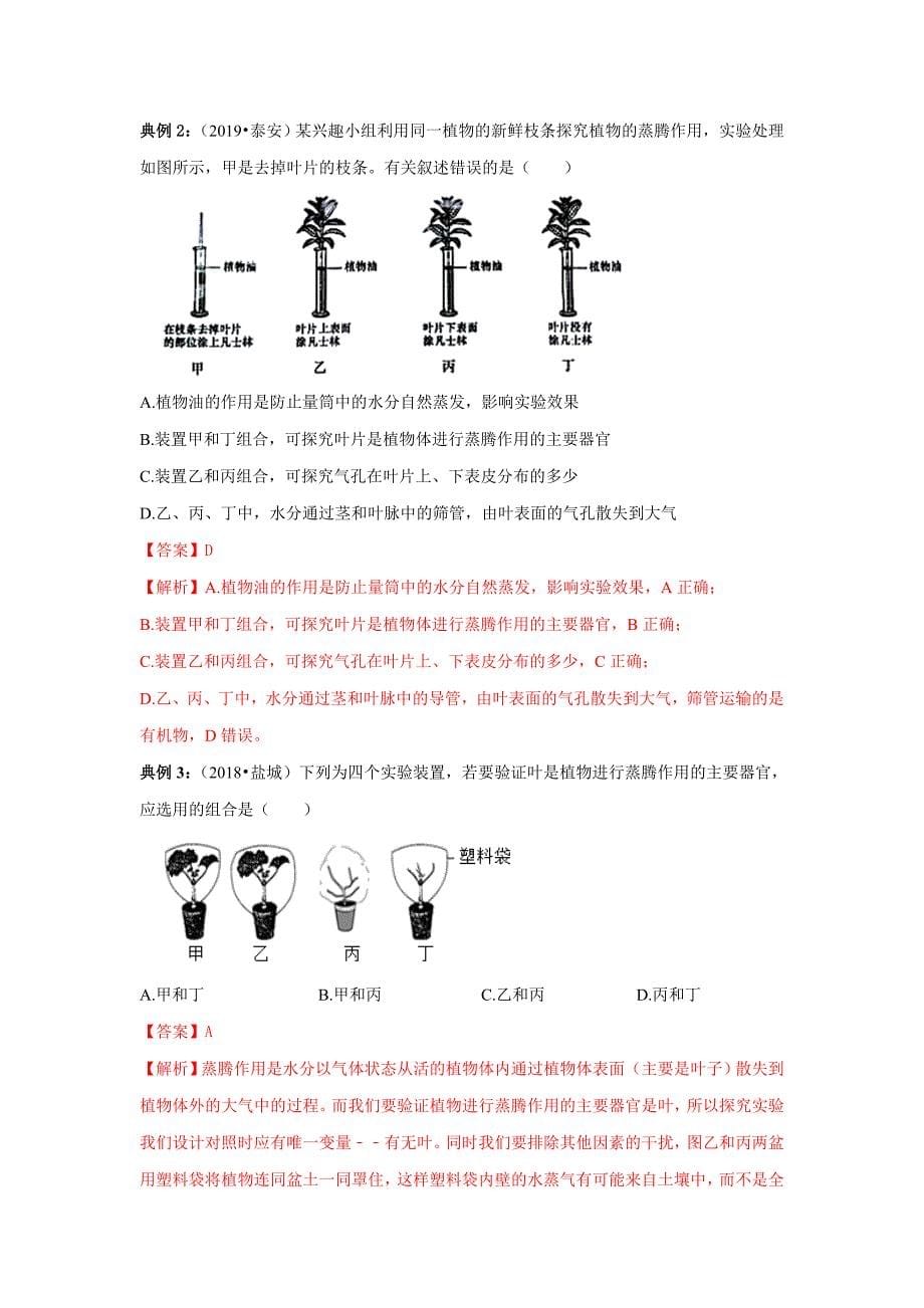 专题06 绿色植物的蒸腾作用（解析版）_第5页