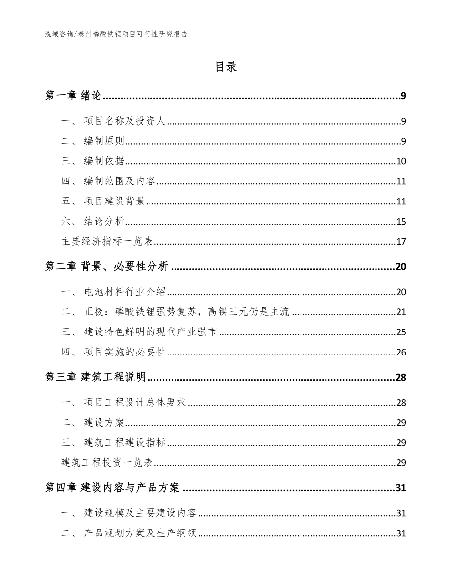 泰州磷酸铁锂项目可行性研究报告_范文参考_第2页