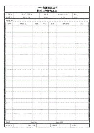 【工程施工-常用台账表格】23、材料工程量预算表_