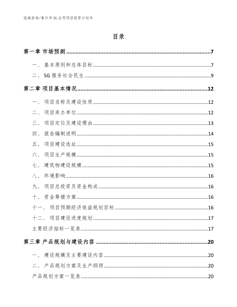 泰兴市5G应用项目投资计划书（模板范文）_第1页