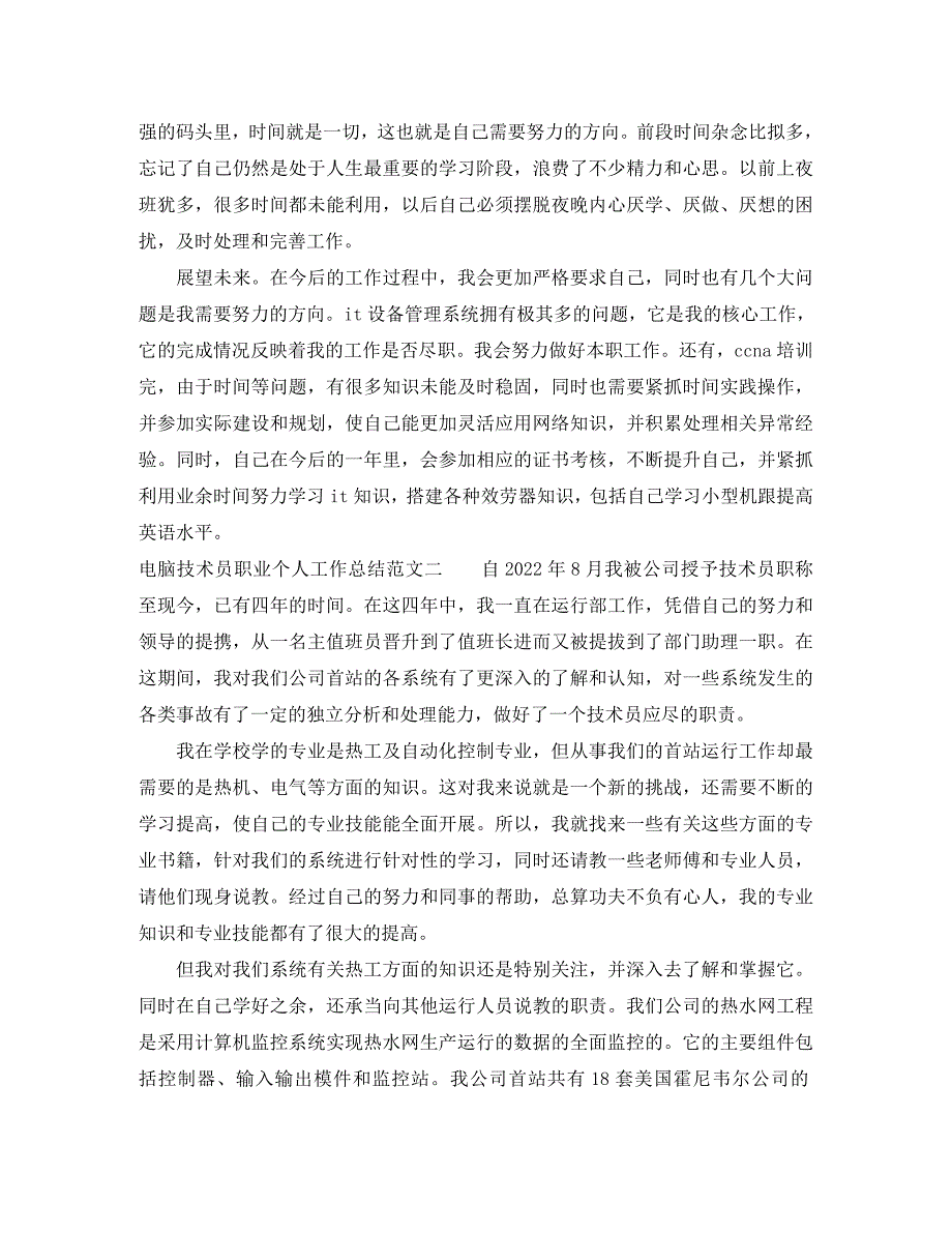 2022年电脑技术员职业个人工作总结范文_第2页