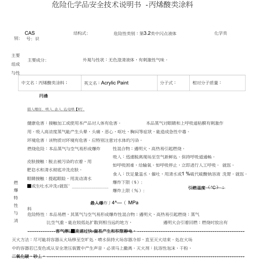 危险化学品安全技术说明书-丙烯酸类涂料_第1页