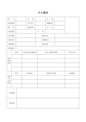 个人简历表格电子版