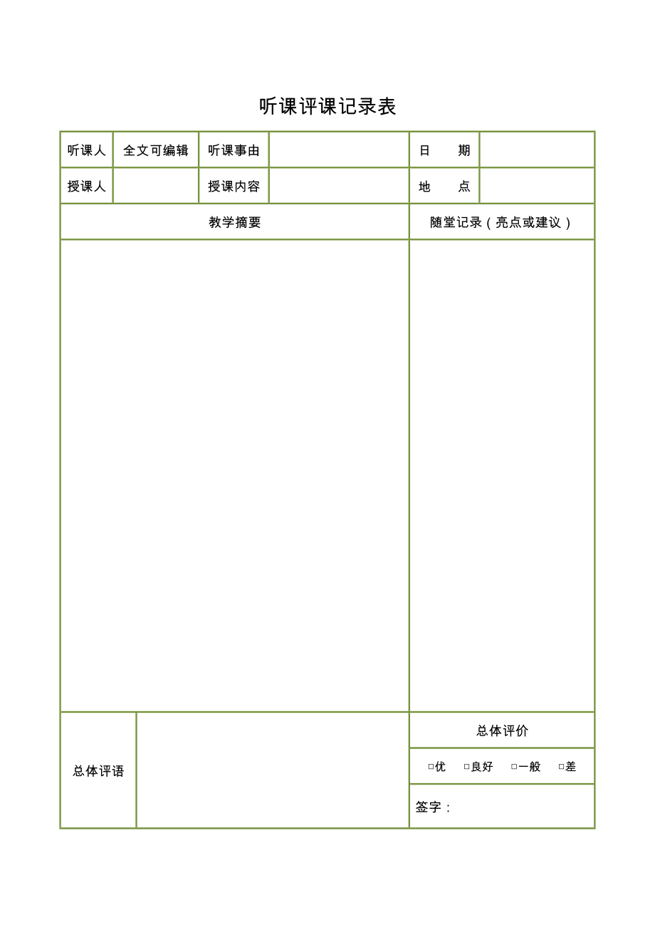 教师听课记录表模板word电子版_第1页