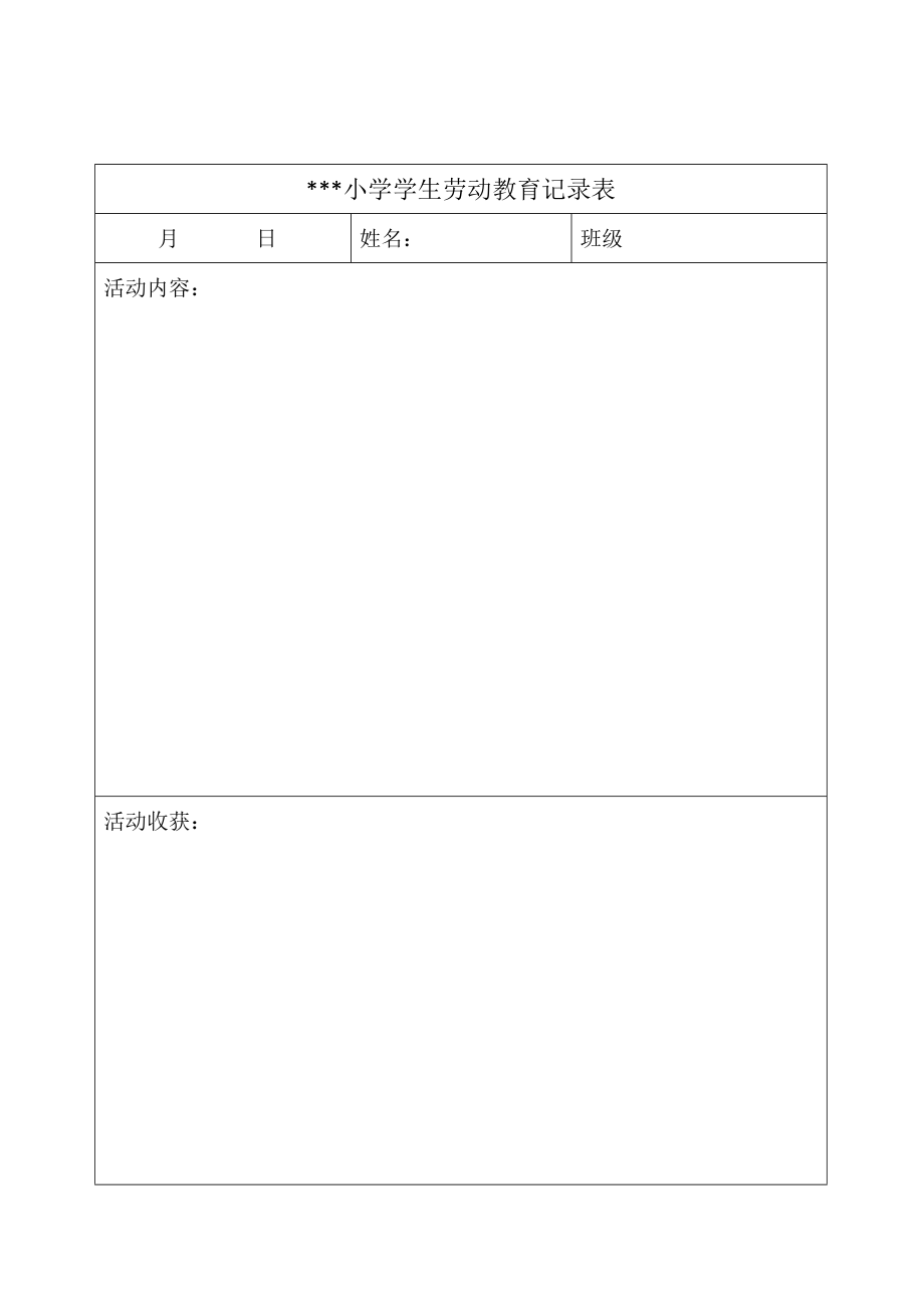 小学生劳动实践记录表模板word电子版_第1页