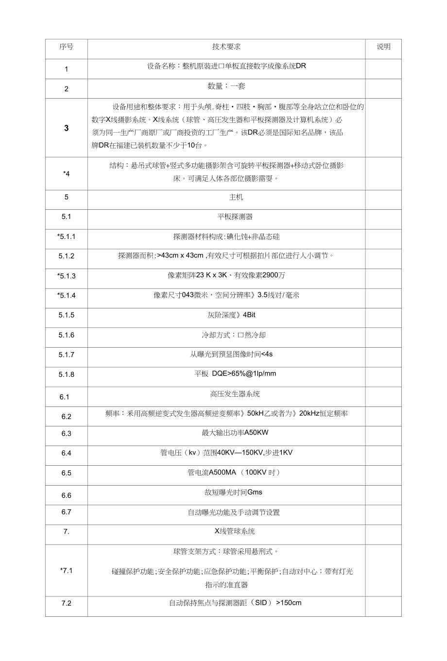 医院DR系统技术参数要求_第1页