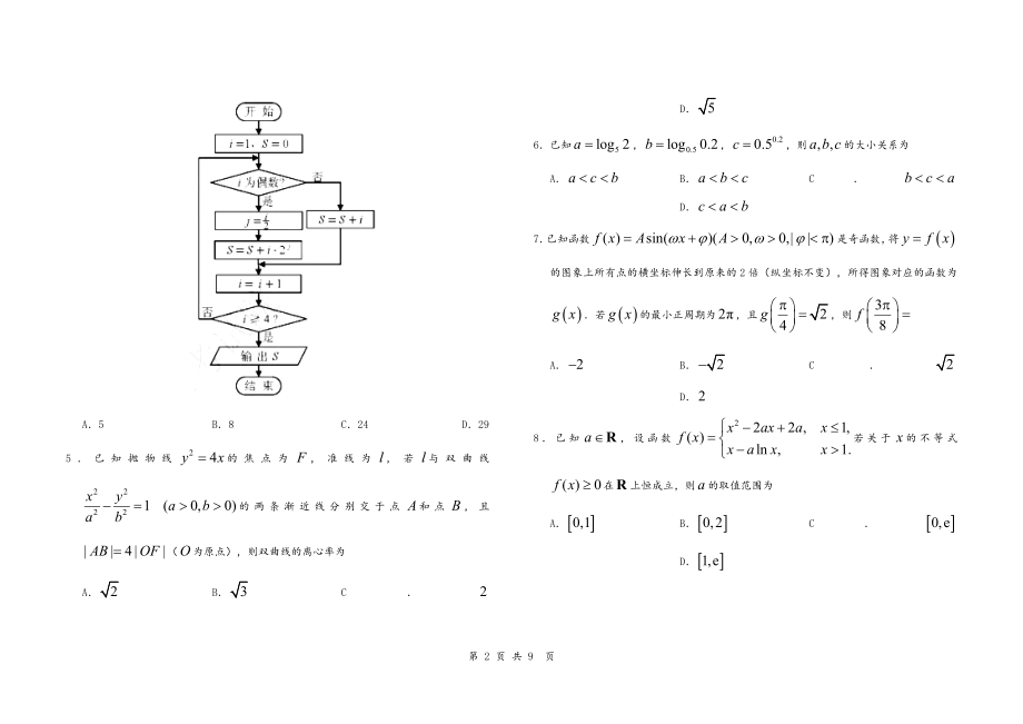 2019年天津卷理科数学高考真题及答案.doc【收藏版】_第2页