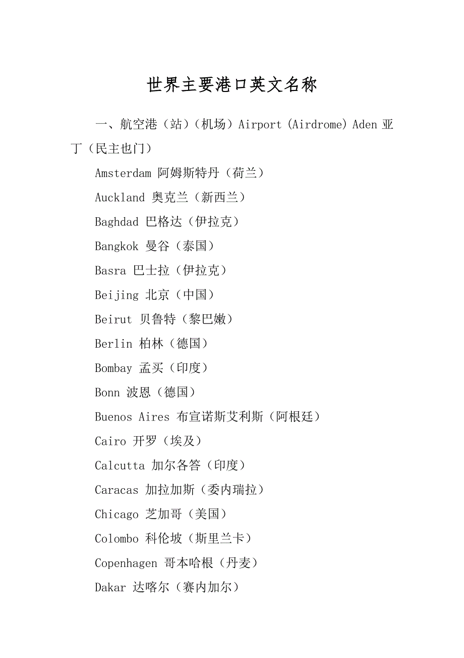 世界主要港口英文名称汇编_第1页