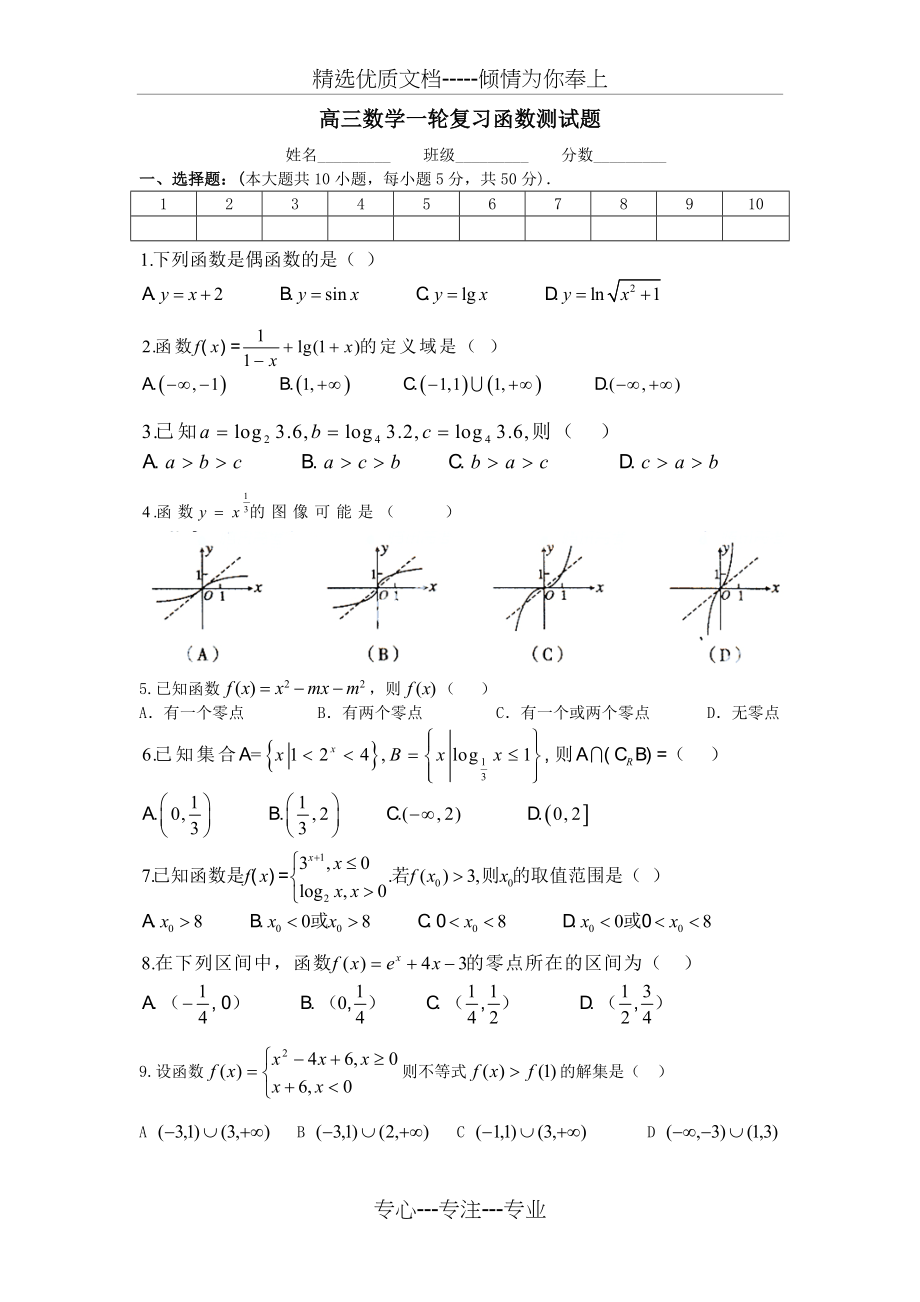 高三数学一轮复习函数测试题_第1页