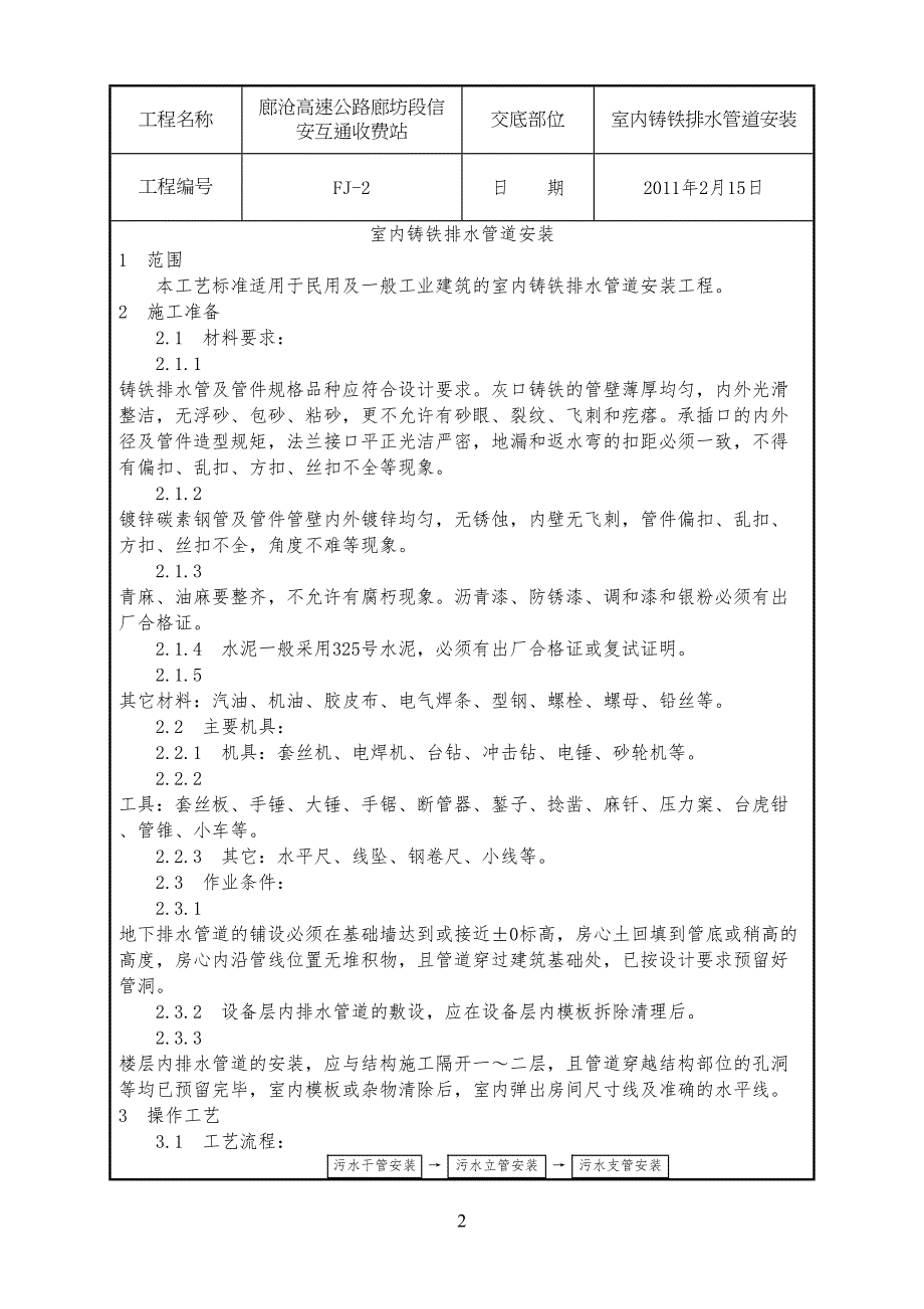 室内铸铁排水管道安装工艺技艺_第1页