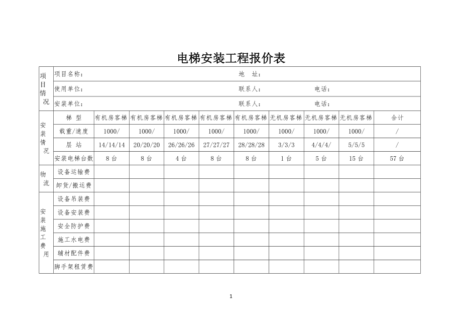 电梯安装工程工报价表_第1页