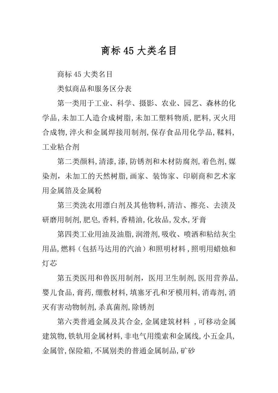 商标45大类名目范例_第1页