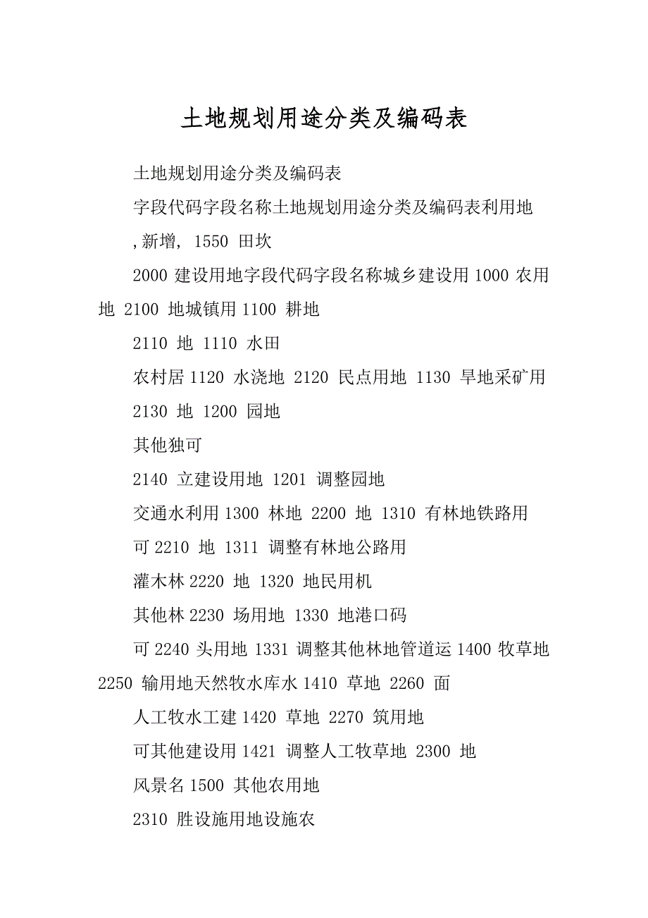 土地规划用途分类及编码表汇编_第1页