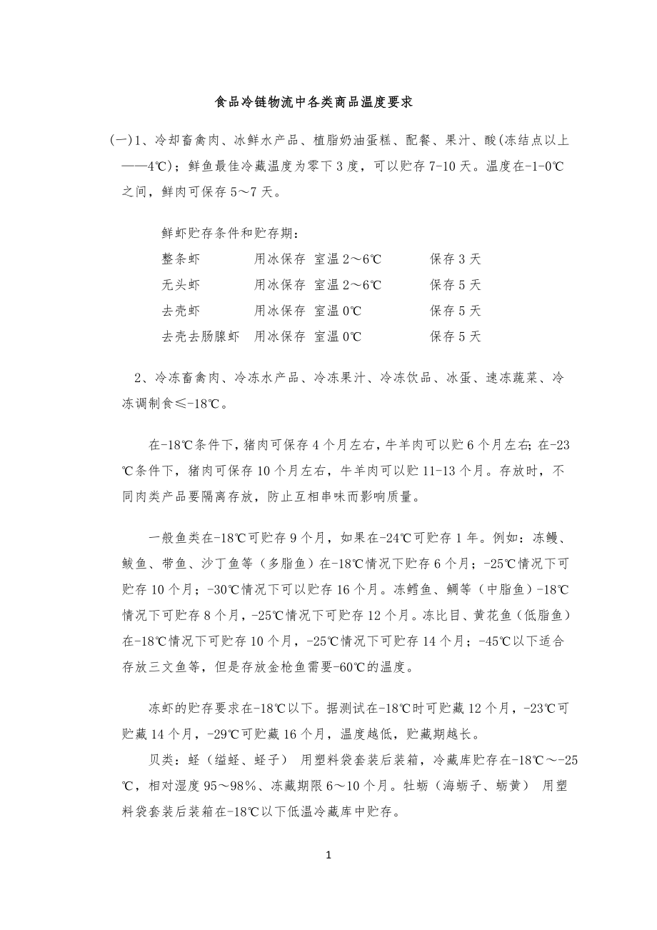 食品冷藏冷冻温度要求与管理规定规范_第1页