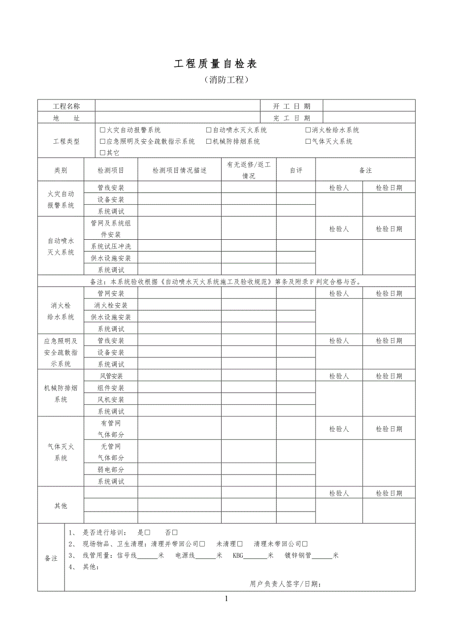 消防工程工程施工验收单全套样板_第1页