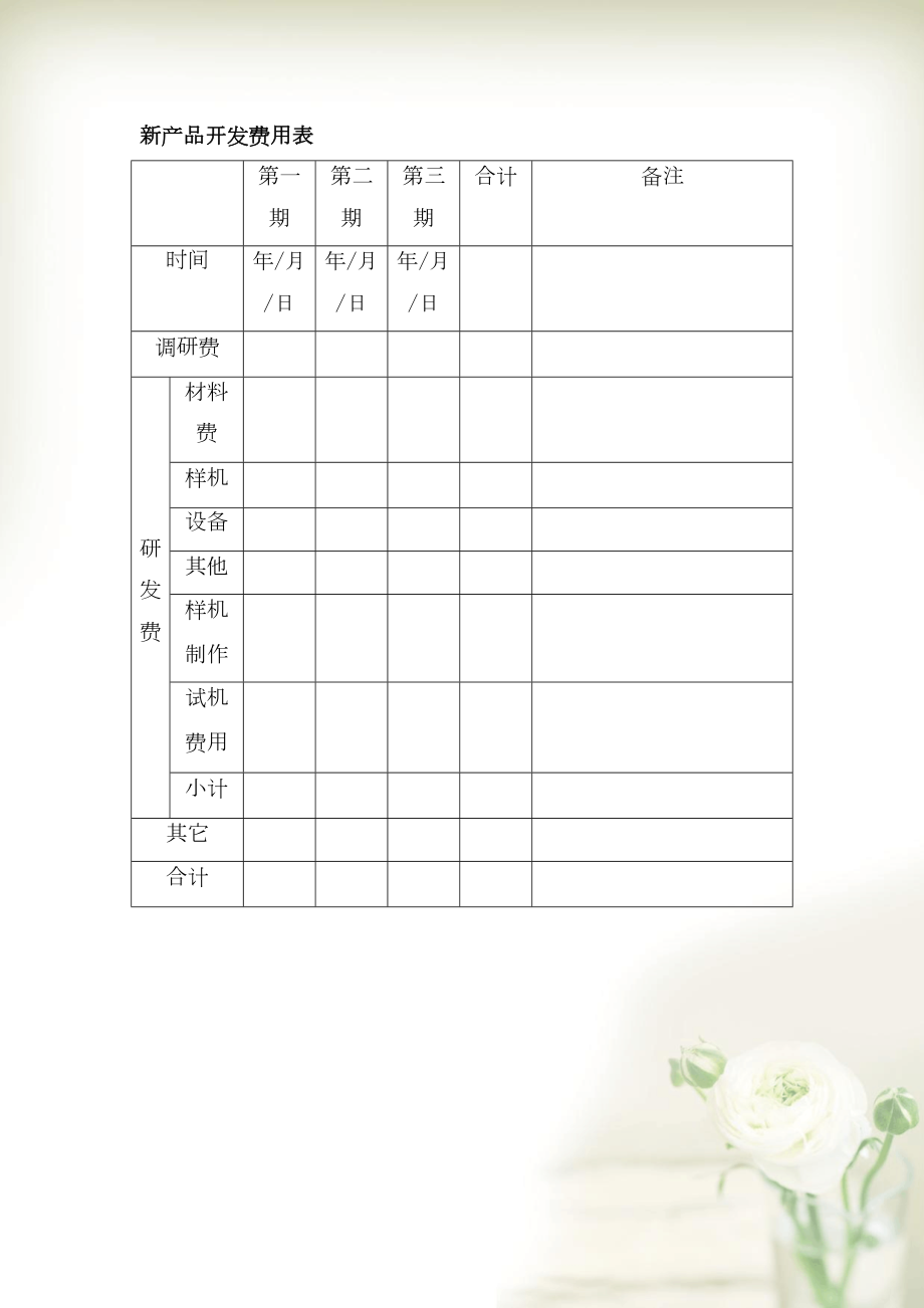 新产品开发费用表(共2页DOC)_第1页