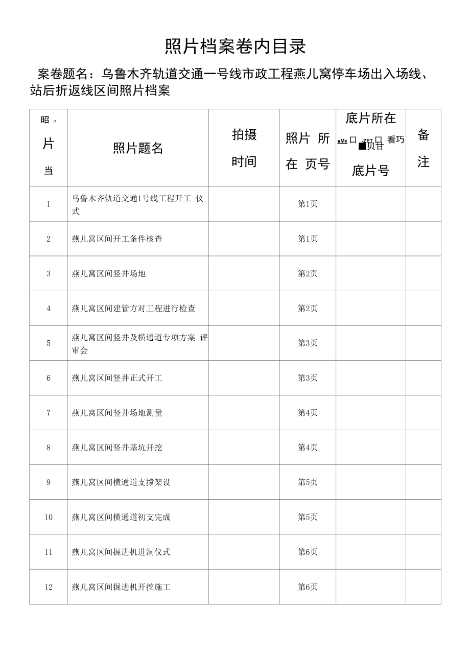 燕儿窝区间照片卷内目录_第1页