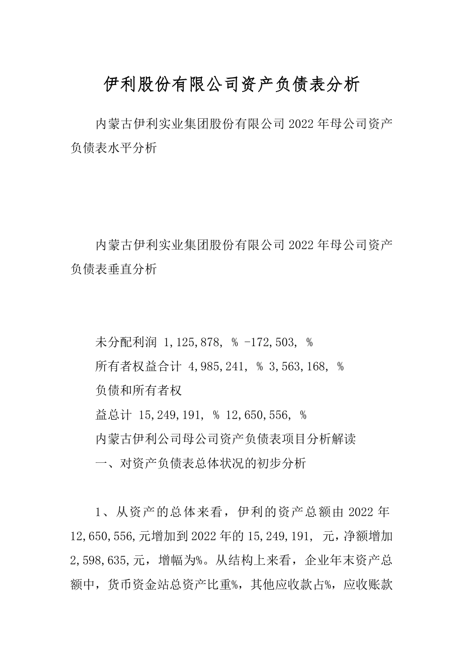伊利股份有限公司资产负债表分析汇编_第1页