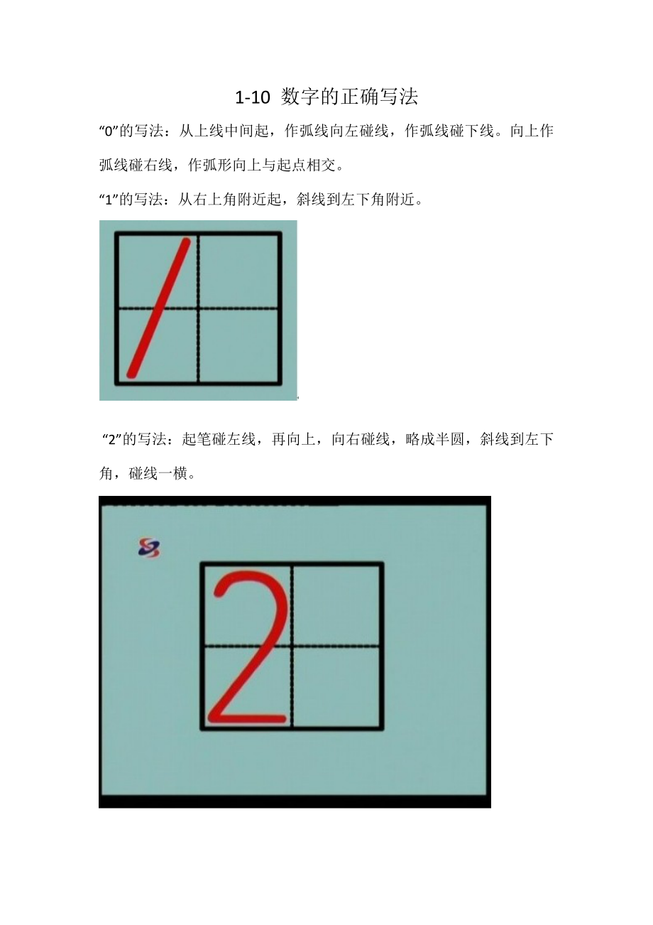 小学一年级数学 1-10-数字的正确写法_第1页