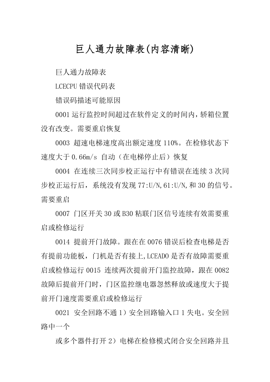 巨人通力故障表汇编_第1页