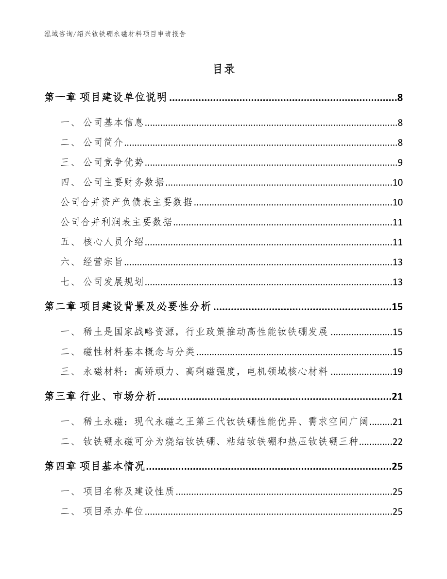 绍兴钕铁硼永磁材料项目申请报告模板范文_第1页