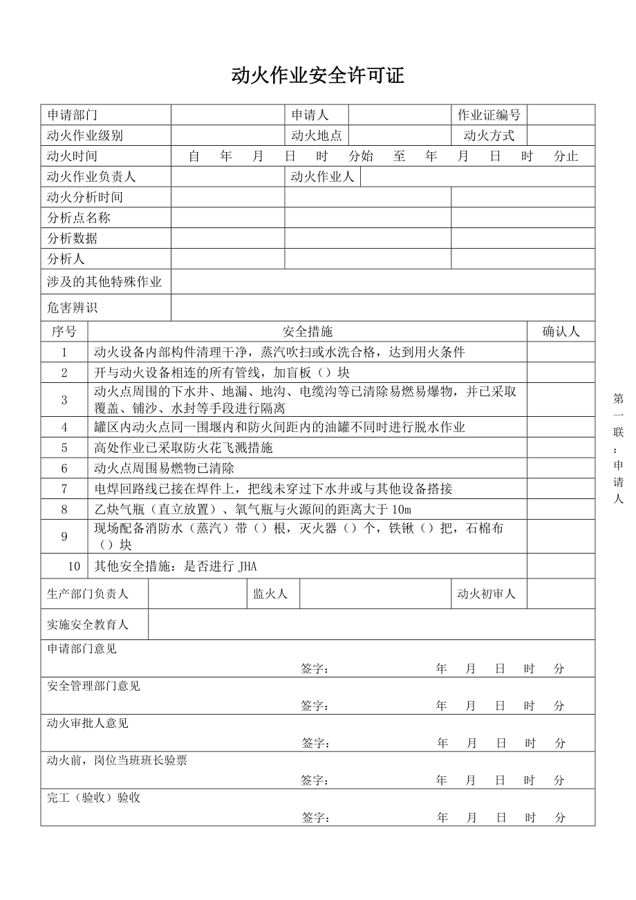 动火作业安全许可证模板_第1页