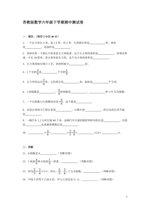 苏教版数学六年级下学期期中测试卷5