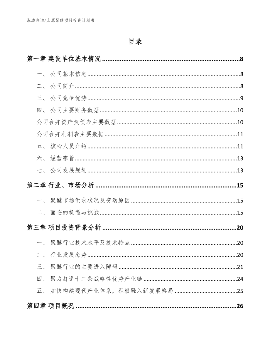 太原聚醚项目投资计划书模板范本_第1页