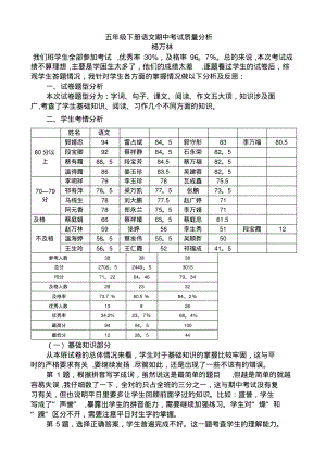 五年级下册语文期中考试质量分析(20220328070016)