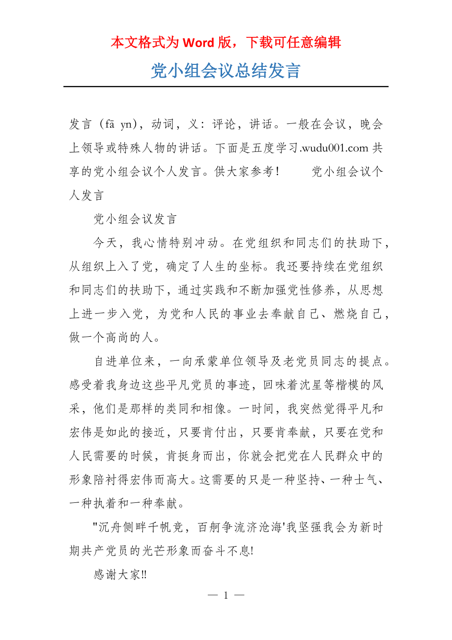 党小组会议总结发言_第1页