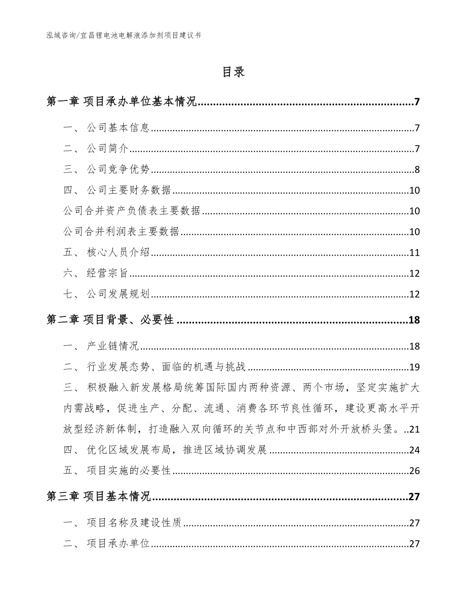 宜昌锂电池电解液添加剂项目建议书_第1页