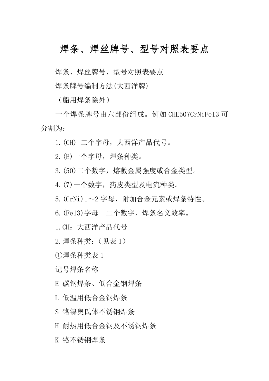 焊条、焊丝牌号、型号对照表要点汇总_第1页