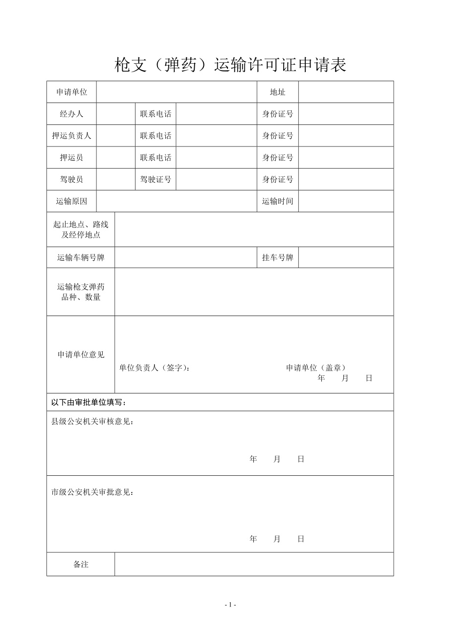 枪支（弹药）运输许可证申请表_第1页